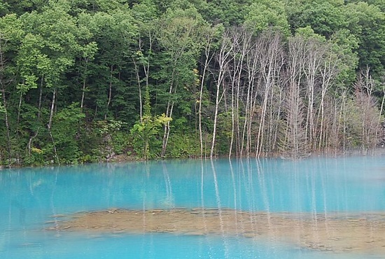 Неимоверный Голубой пруд в Японии с насыщенным небесным цветом