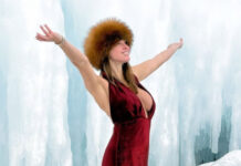 Полина Диброва в платье с экстремальным декольте устроила фотосессию на льду Байкала