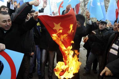сожжение турецкого флага протестующими